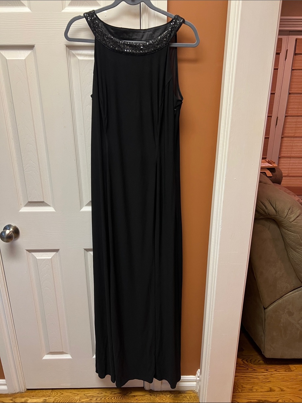 Chaps Black Maxi Dress with Sequin Trim